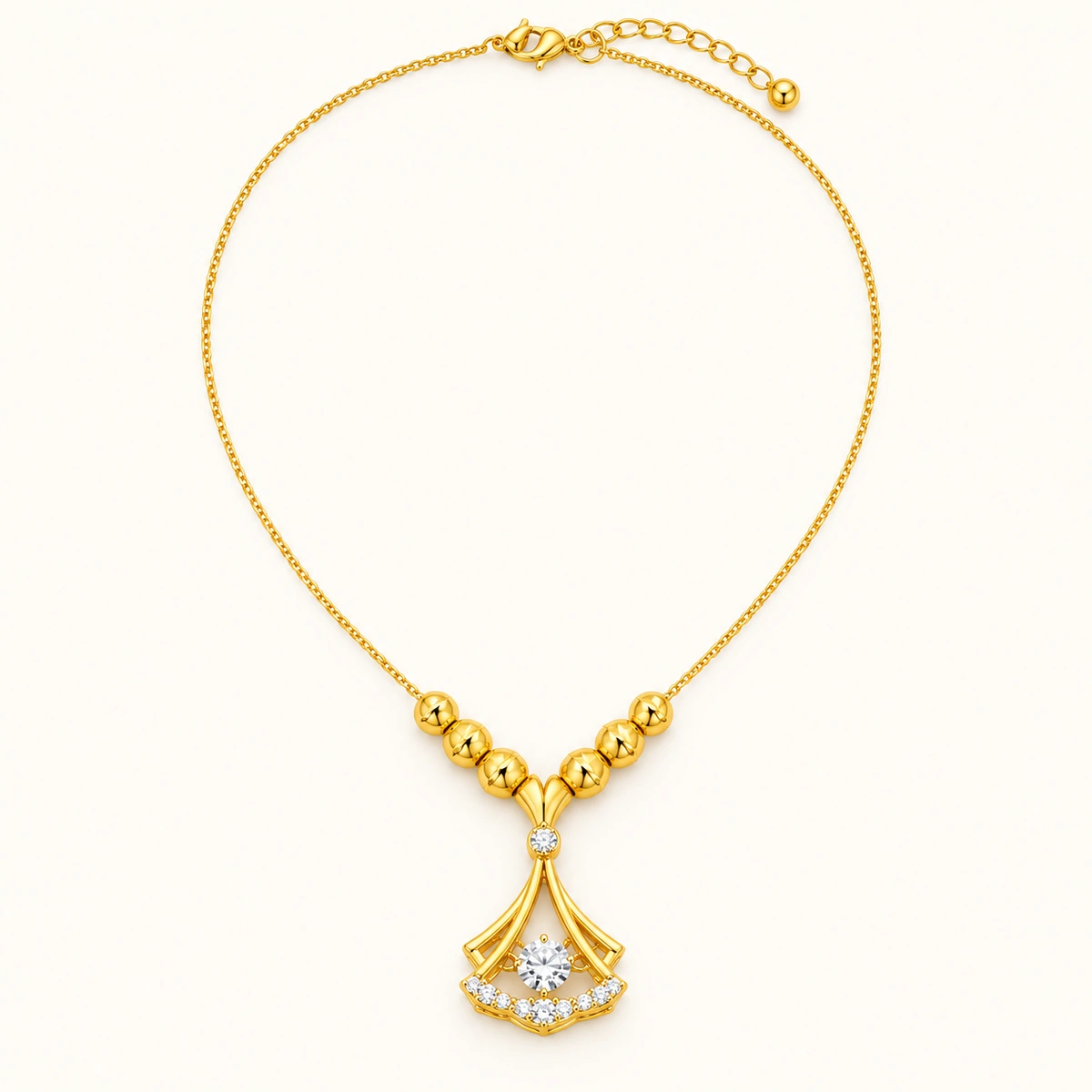 Korean Style Gold-Tone Six Bead Fan Pendant Necklace - Image 6