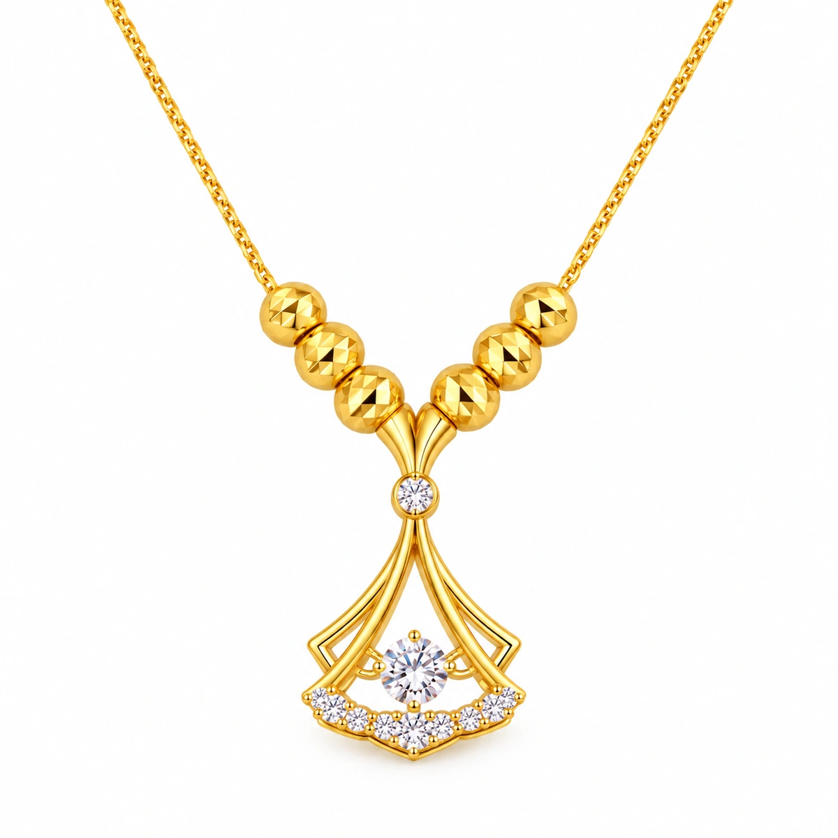 Korean Style Gold-Tone Six Bead Fan Pendant Necklace - Image 4