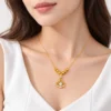 Korean Style Gold-Tone Six Bead Fan Pendant Necklace