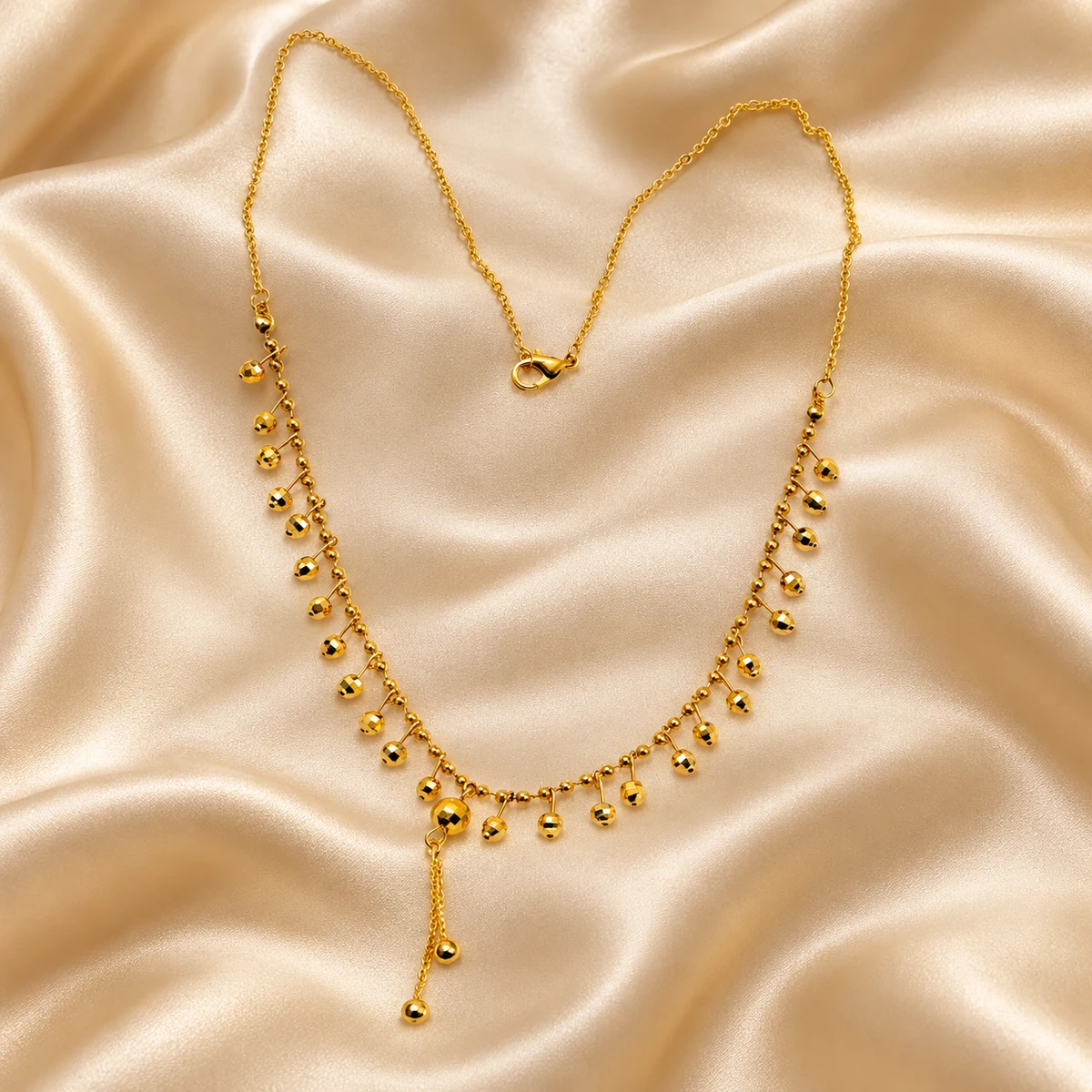 Korean Style Gold-Tone Beaded Fringe Drop Necklace - Image 3