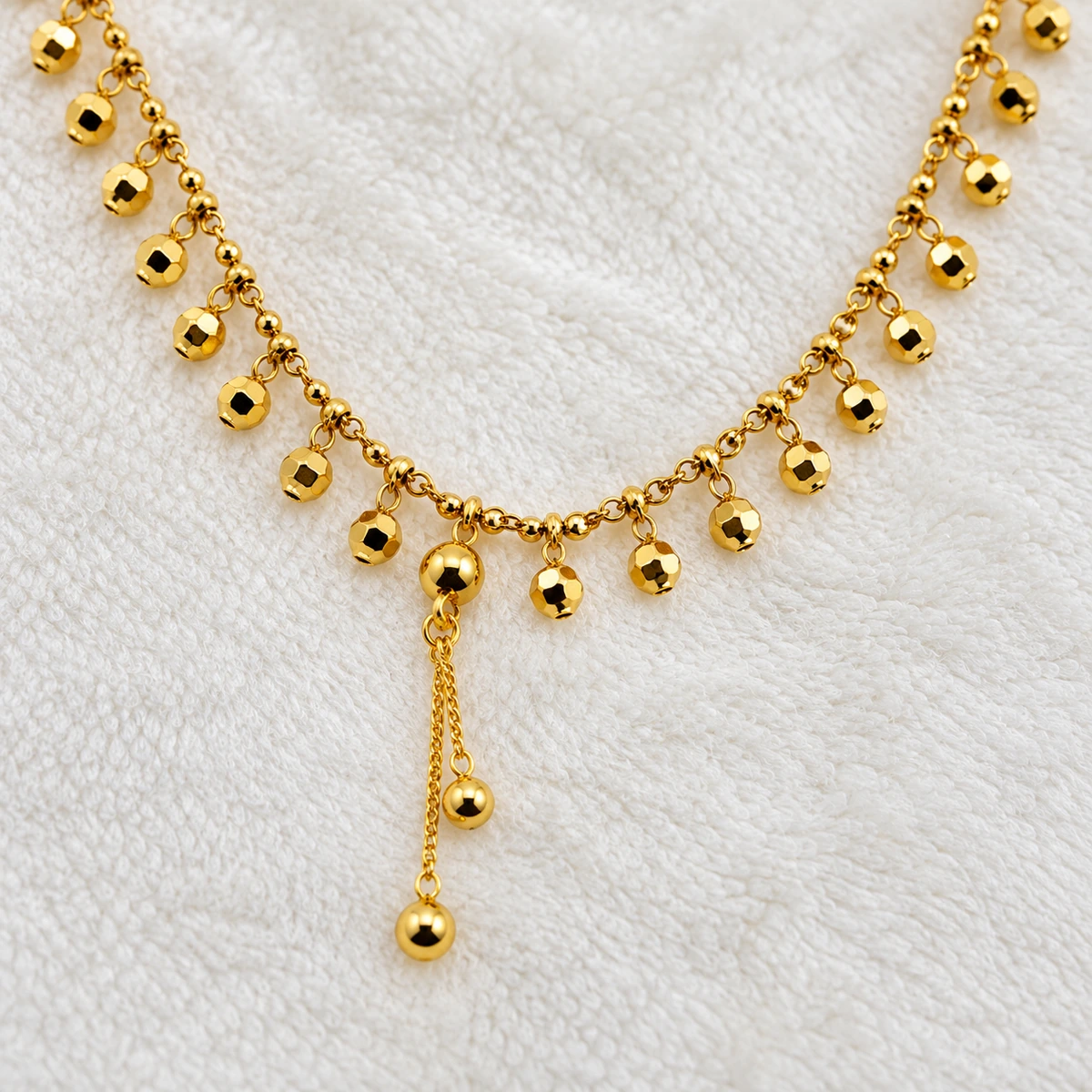 Korean Style Gold-Tone Beaded Fringe Drop Necklace - Image 6