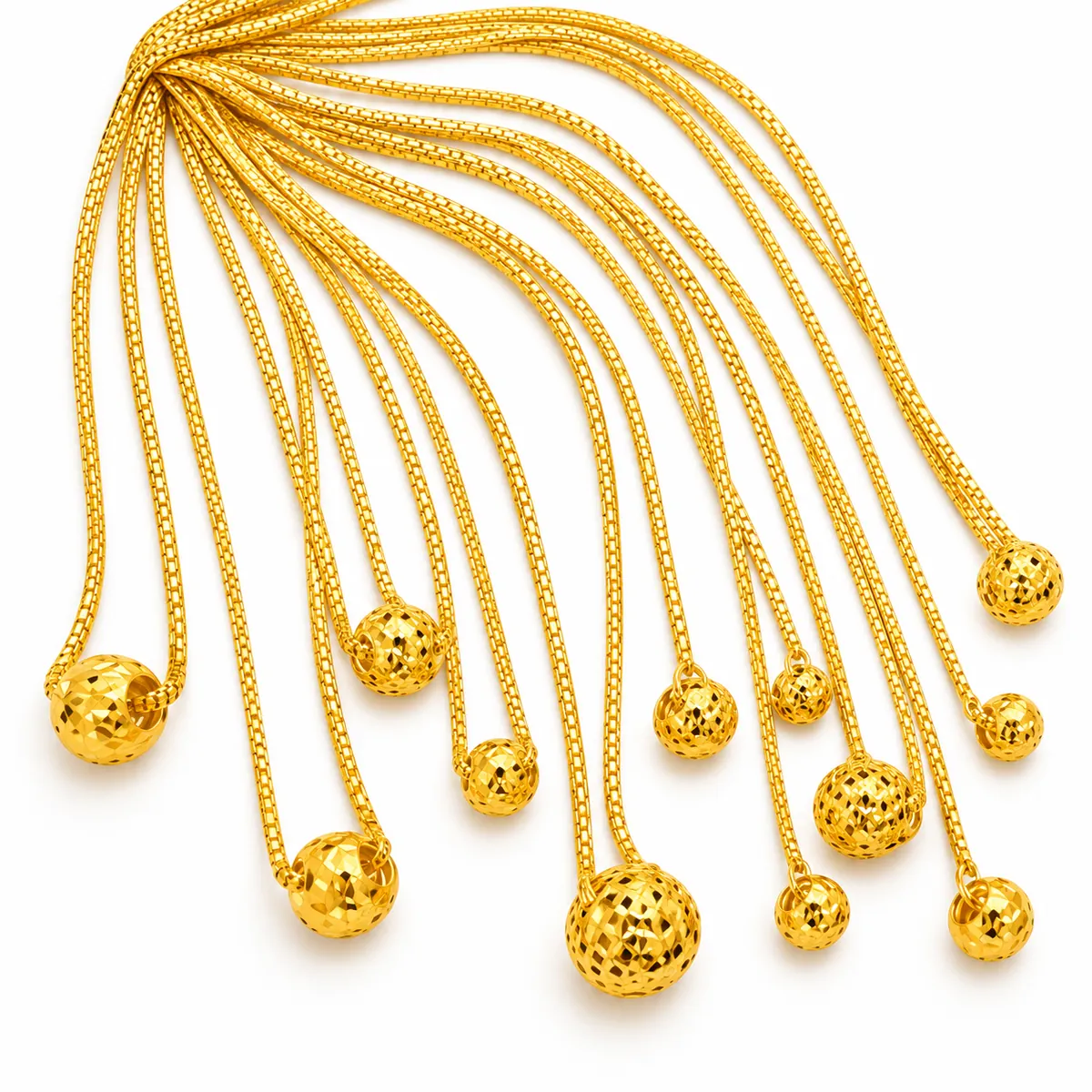 Gold Colour Round Ball Pendant Chain Necklace - Image 6