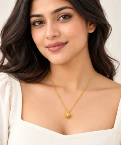 Gold Colour Round Ball Pendant Chain Necklace