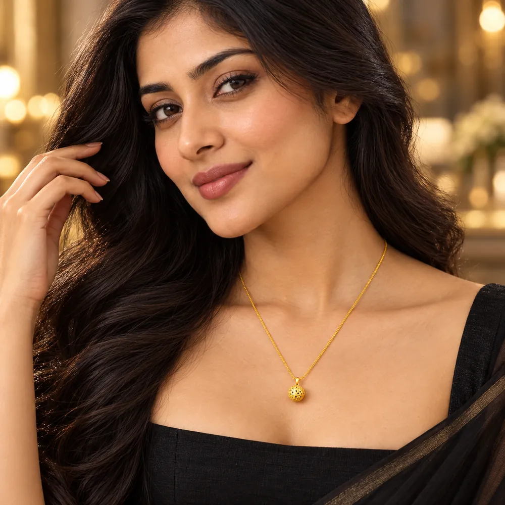Gold Colour Round Ball Pendant Chain Necklace - Image 7