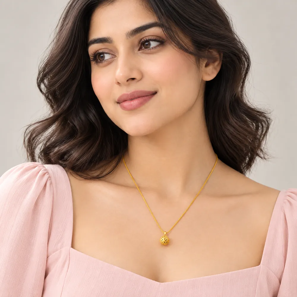 Gold Colour Round Ball Pendant Chain Necklace - Image 3