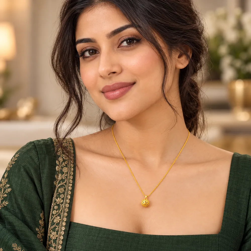 Gold Colour Round Ball Pendant Chain Necklace - Image 5