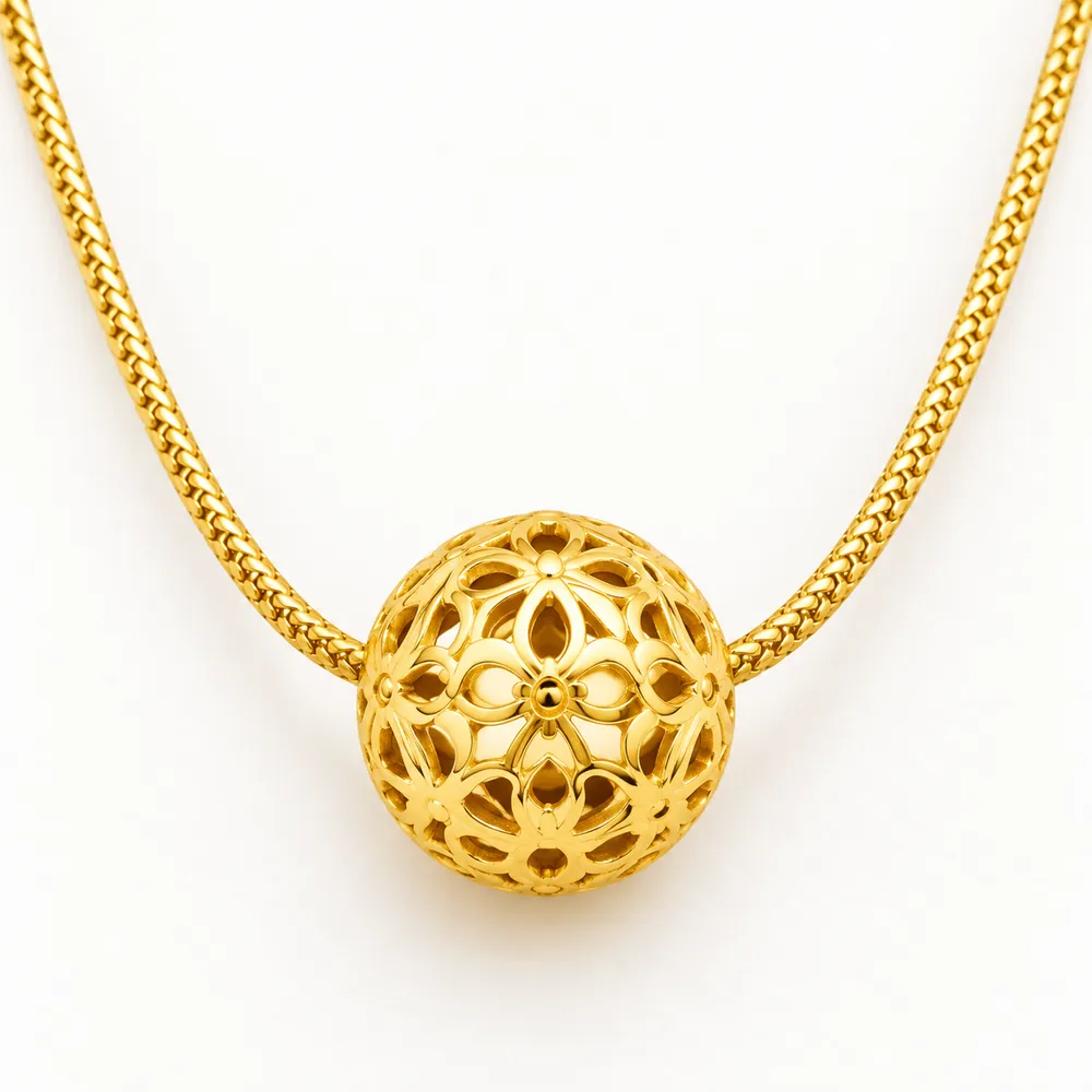 Gold Colour Round Ball Pendant Chain Necklace - Image 2